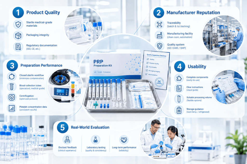 Đánh giá kit PRP dựa trên chất lượng, nguồn gốc nhà sản xuất, dữ liệu tách chiết, tính tiện dụng và phản hồi thực tế.
